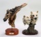 2 Art Sculptures; Horse & 2 Snow Wolves