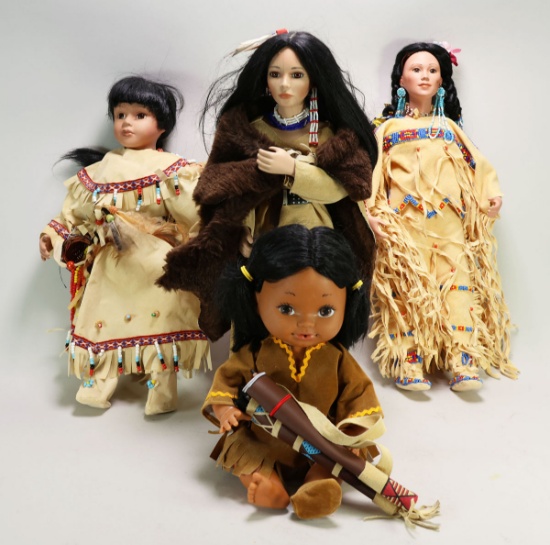 4 Native American Dolls