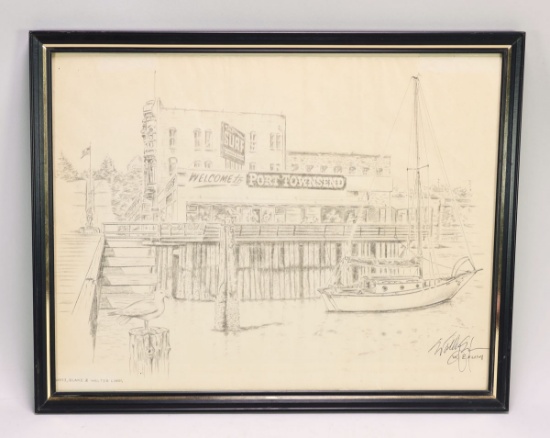 Wally Exum Pencil Sketch Port Townsend Surf Marine Room