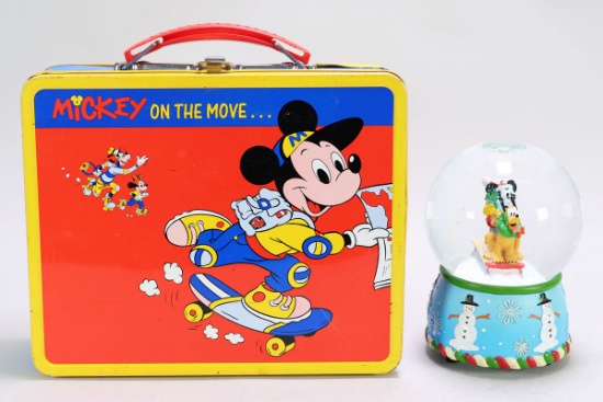 Mickey On The Move Lunch Box & Christmas Mickey Snow Globe