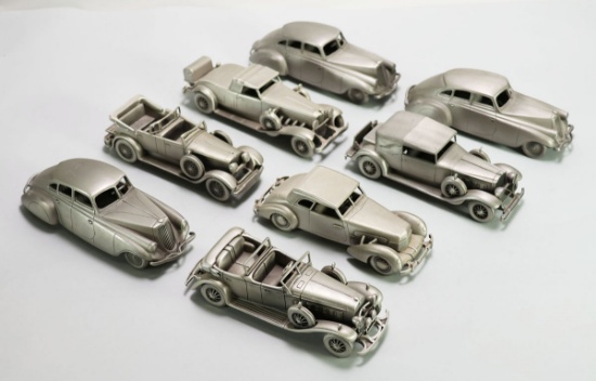 8 Danbury Mint Pewter Cars