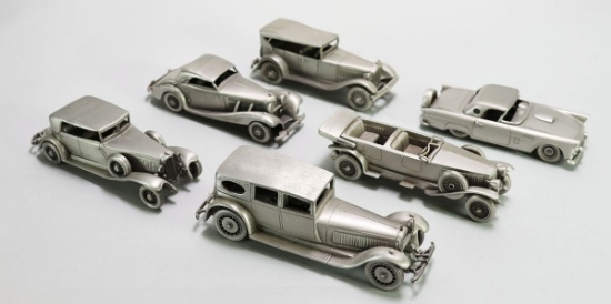 6 Danbury Mint Pewter Cars