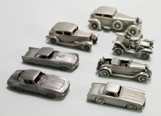 7 Danbury Mint Pewter Cars