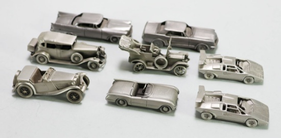 8 Danbury Mint Pewter Cars