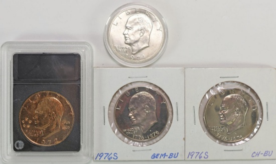 1972 24K Gold Plated "Ike Dollar, 1971 & 2-1976-S Eisenhower Dollars
