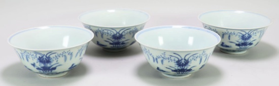 4 Chinese Blue & White Bowls
