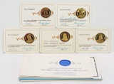 5 Franklin Mint Collectors Society 24K Gold On Sterling Medal Medals