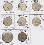8 40% Silver Kennedy Half Dollars; 2-1966,2-1967,2-1968,2-1969
