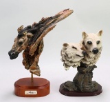 2 Art Sculptures; Horse & 2 Snow Wolves