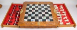 Large Asian Chess Set W/Carved Dragon Oriental Wood Case &