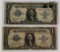 2 - Series Of 1923 $1 Blue Seal Silver Certificate Notes, B74006667E & M67463164B