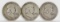 3 Franklin Silver Half Dollars, 1951-S,1952-S,1953-D