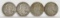 4 Franklin Silver Half Dollars; 1958-D,1959--D,1960-D,1961-D