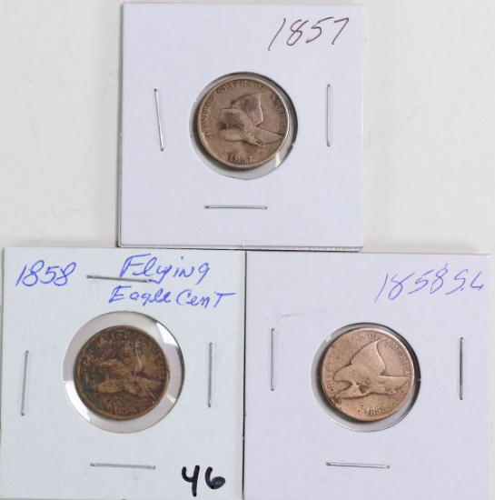 3 Flying Eagle Cents; 1857, 2-1858