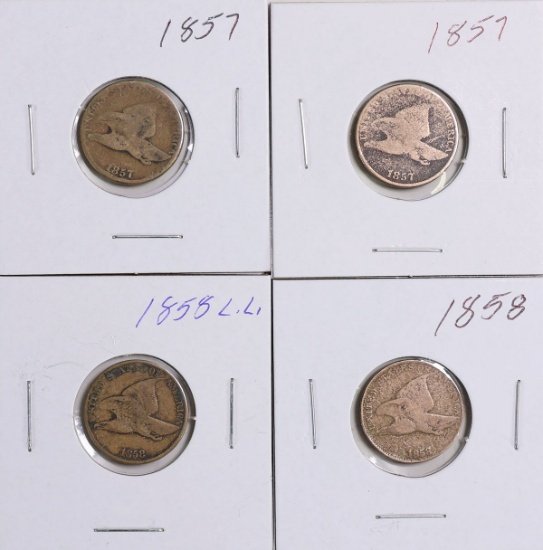 4 Flying Eagle Cents; 2-1857, 2-1858