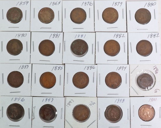 20 Indian Head Pennies; Various Dates