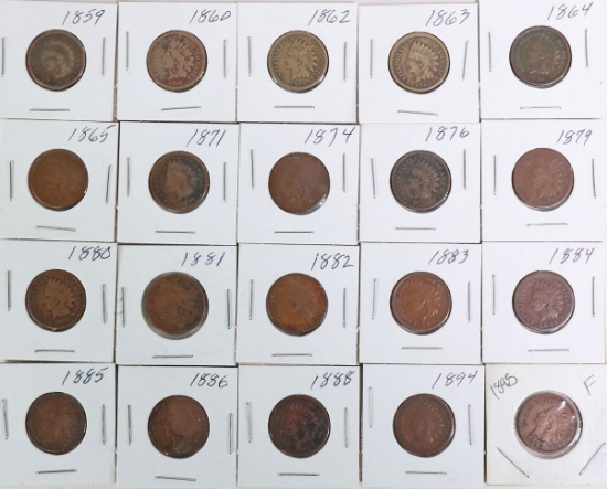 20 Indian Head Pennies; Various Dates