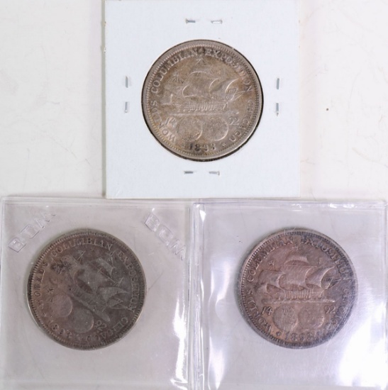 3 - 1893 Columbian Silver Commemorative Half Dollars