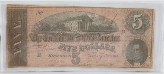 1864 $5 Confederate States of America Richmond Note