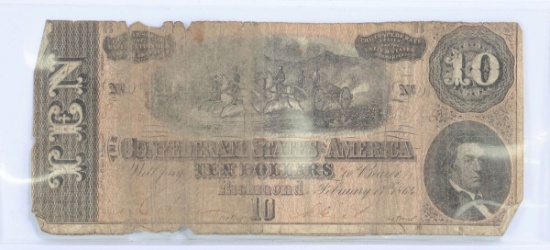 1864 $10 Confederate States of America Richmond Note