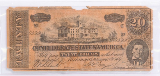 1864 $20 Confederate States of America Richmond Note