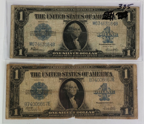 2 - Series Of 1923 $1 Blue Seal Silver Certificate Notes, B74006667E & M67463164B
