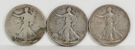 3 Walking Liberty Silver Half Dollars; 1918-S,1937,1940-S