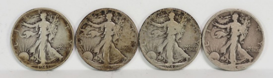 4 Walking Liberty Silver Half Dollars; 1941-D,1941-S,1942,No Date