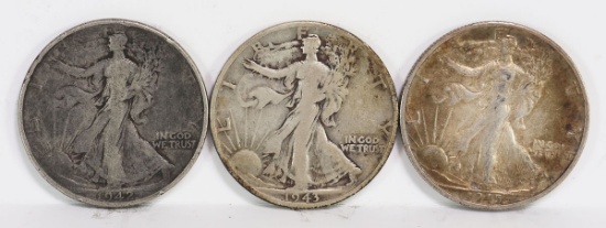 3 Walking Liberty Silver Half Dollars; 1942,1943-D,1945-S