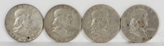 4 Franklin Silver Half Dollars; 2-1962-D, 2-1963-D