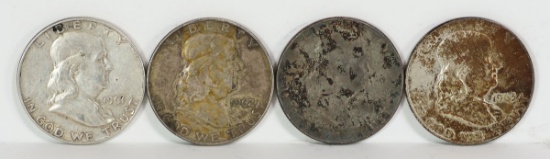 4 Franklin Silver Half Dollars; 1961-D,1962-D, 2-1963-D