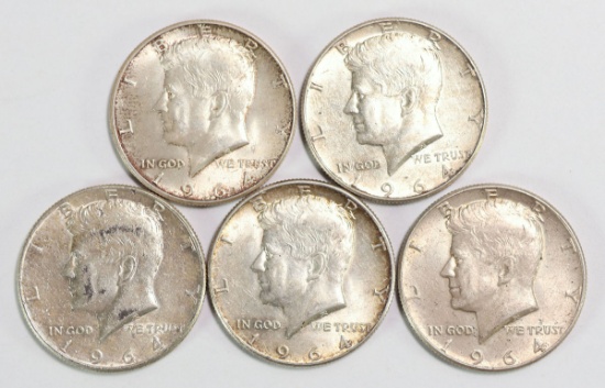 5 - 1964 Kennedy Silver Half Dollars
