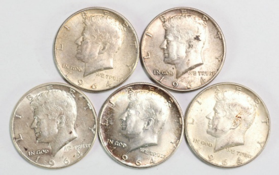 5 - 1964 Kennedy Silver Half Dollars