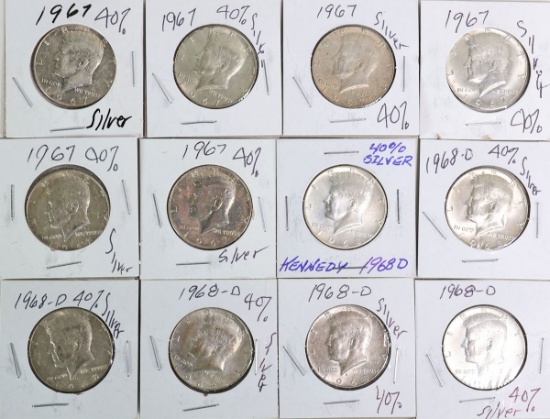 12 - 40% Silver Kennedy Half Dollars