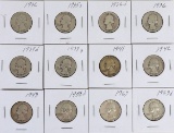 12 Washington Silver Quarters; Various Dates/Mints