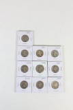 10 Washington Silver Quarters; Various Dates/Mints