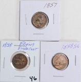 3 Flying Eagle Cents; 1857, 2-1858