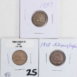 3 Flying Eagle Cents; 2-1857,1858
