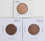 3 U.S. 2 Cent Pieces; 1864.1865,1866