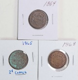 3 U.S. 2 Cent Pieces; 1864.1865,1868
