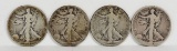 4 Walking Liberty Silver Half Dollars; 1941-D,1941-S,1942,No Date