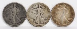 3 Walking Liberty Silver Half Dollars; 1942,1943-D,1945-S