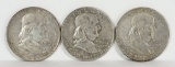 3 Franklin Silver Half Dollars; 1962-D, 2-1963-D
