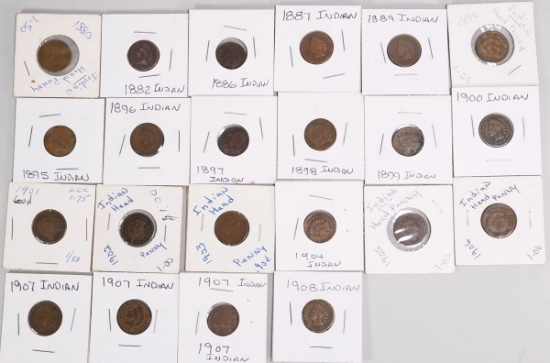 22 Indian Head Pennies Various Dates/Mints
