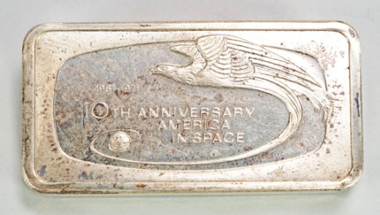 1971 Franklin Mint 10th Anniversary In Space, 1000 Grains Sterling Bar