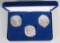 3 U.S. Mint Morgan Silver Dollars; 1921, 1921-D, 1921-S, In Box