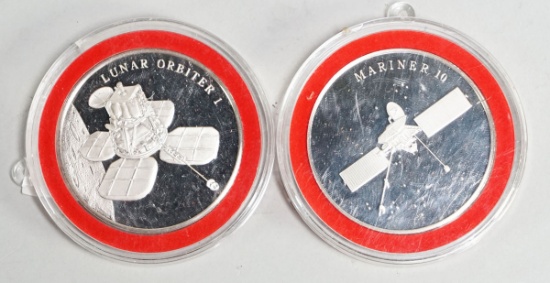 2 - Franklin Mint Sterling Silver Space Medals