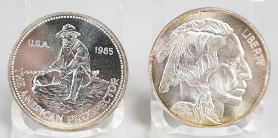 1985  Prospector 1 Troy Oz. Fine Silver & Liberty Indian 1 Troy Oz. Silver Rounds