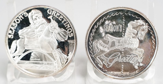 Season's Greetings 1 Troy Oz. Fine Silver & Season's Greetings Carousel Horse Silver Rounds