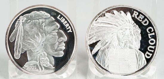 Red Cloud 1oz. .999 Fine Silver & Liberty Indian 1oz .999 Fine Silver Rounds